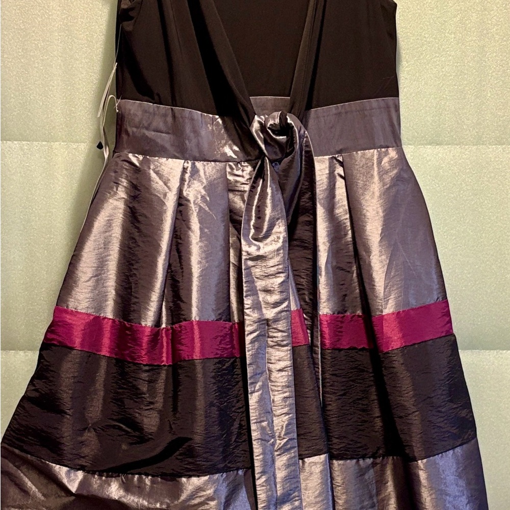 Satin Cocktail Dress Wedding SL Fashions Black &Gray Dress Tie Waist SZ 16 Party - Picture 2 of 5